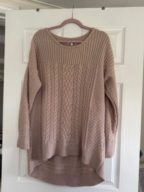 Sonoma Dusty Rose Cable Knit Scoop Neck Sweater